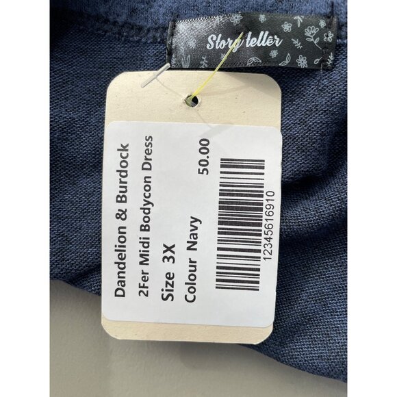 Story Teller Dress Plus Size 3X 2Fer Midi Bodycon Dress Sleeveless Navy Blue NEW - Picture 4 of 7